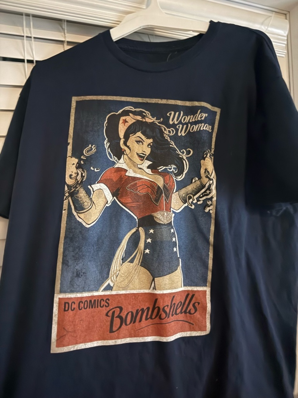 DC Comics Wonder Woman Bombshells Tee - Navy Blue with Red & Gold Graphic